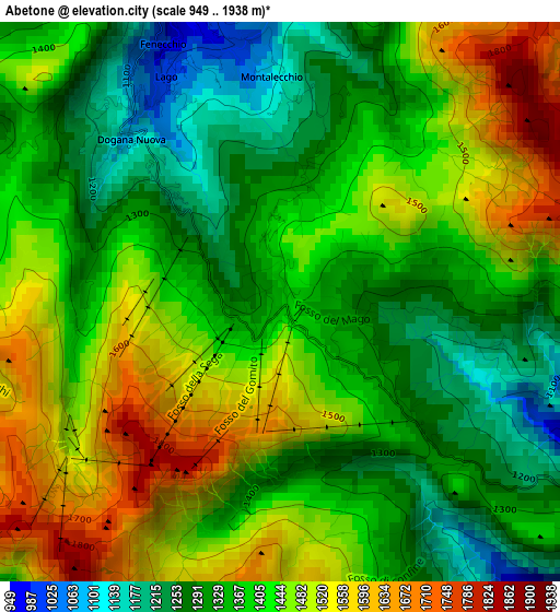 Abetone elevation map