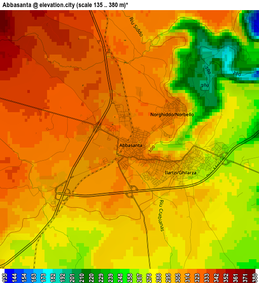 Abbasanta elevation map