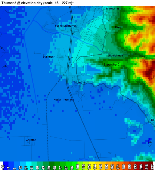 Thumanë elevation map