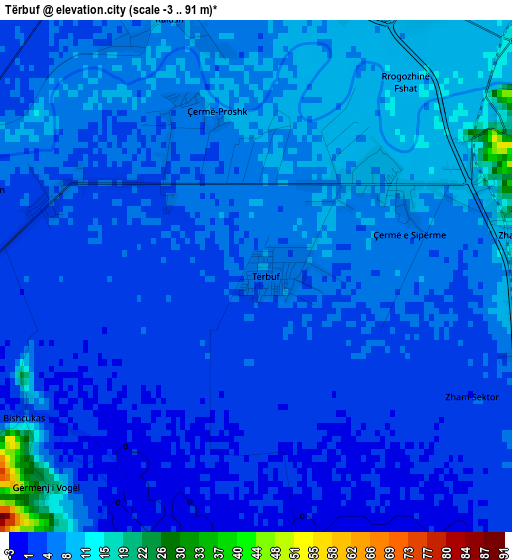 Tërbuf elevation map