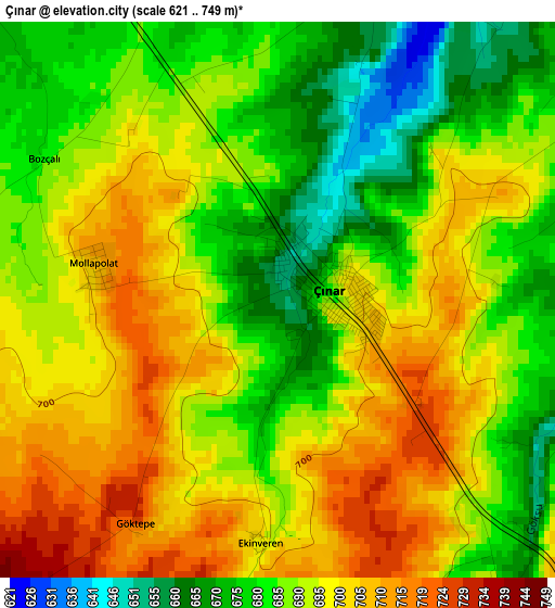 Çınar elevation map