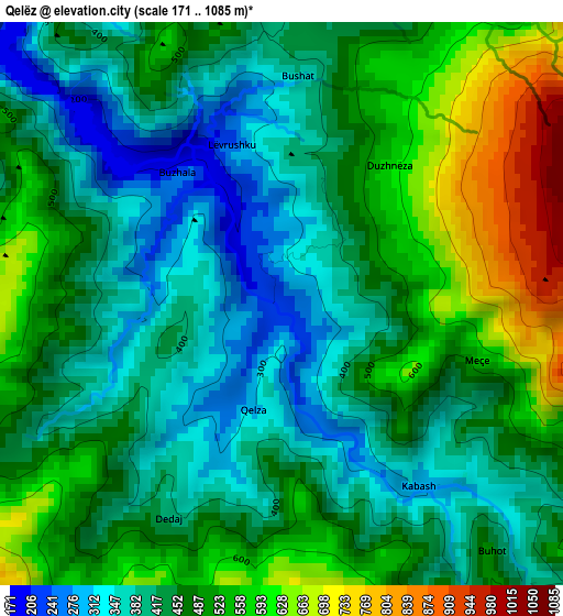 Qelëz elevation map