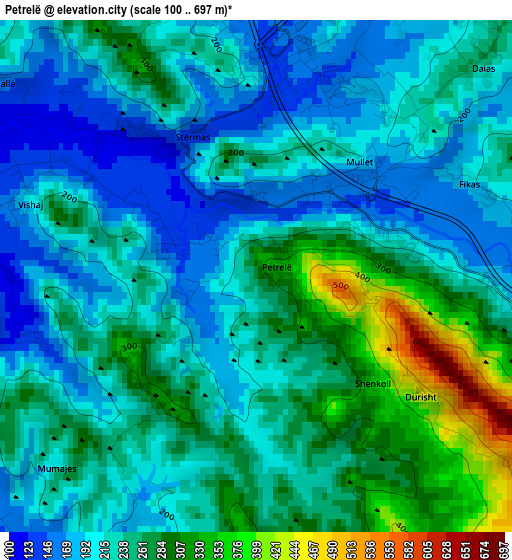 Petrelë elevation map