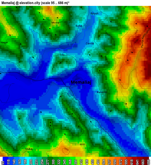 Memaliaj elevation map