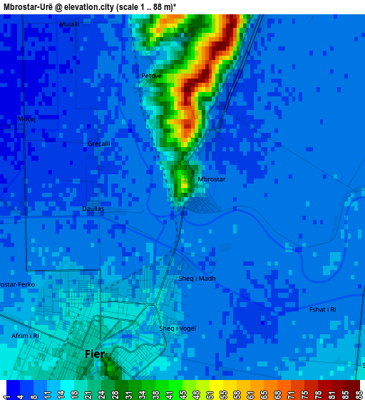 Mbrostar-Urë elevation map