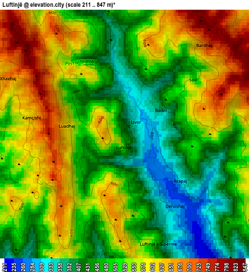 Luftinjë elevation map