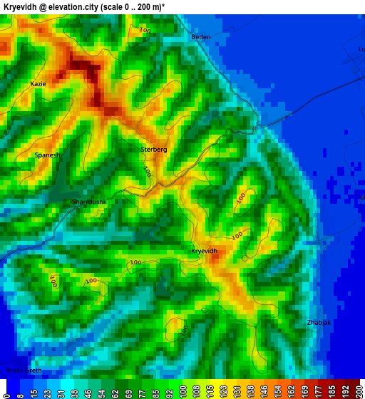 Kryevidh elevation map