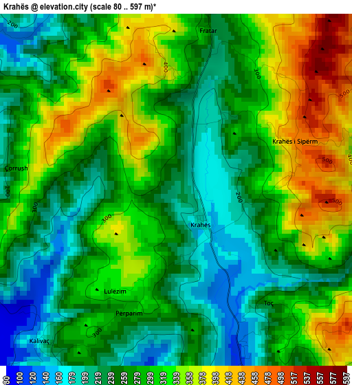 Krahës elevation map