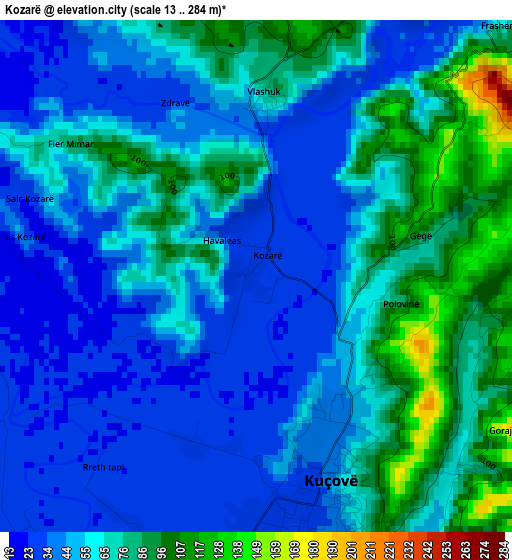 Kozarë elevation map