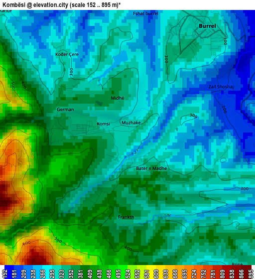 Kombësi elevation map