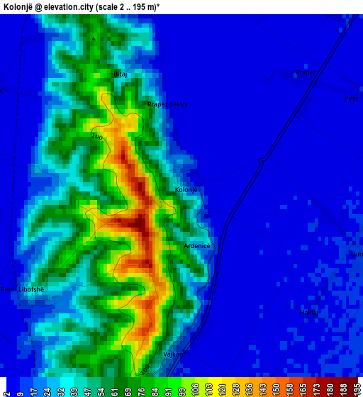 Kolonjë elevation map