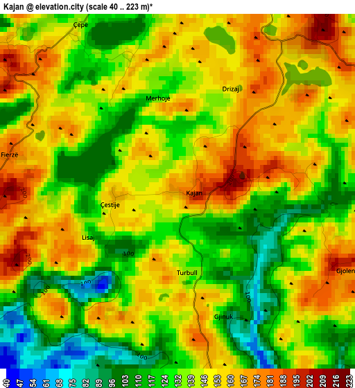 Kajan elevation map