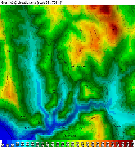 Greshicë elevation map