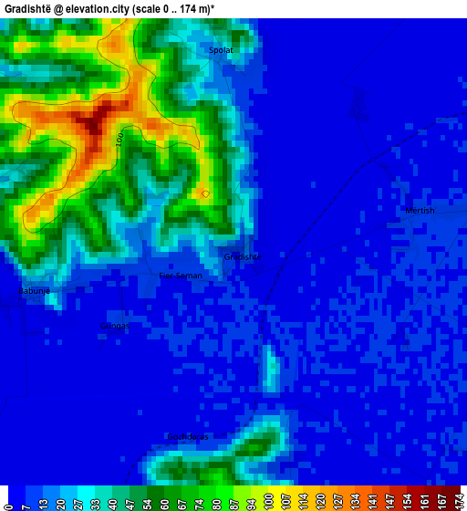 Gradishtë elevation map