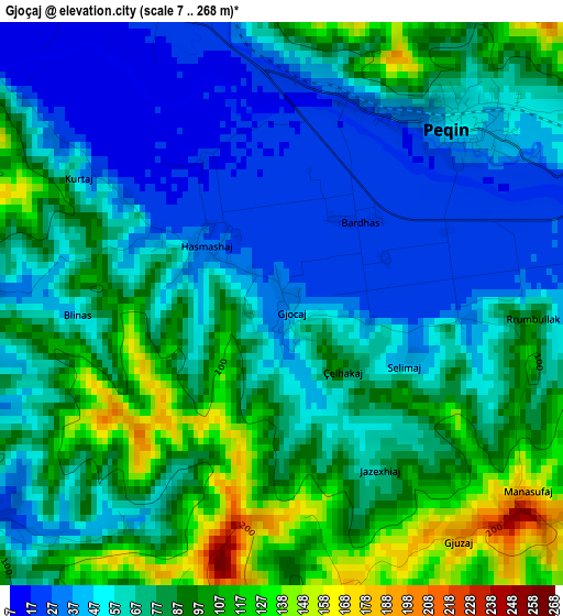 Gjoçaj elevation map