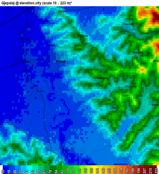 Gjepalaj elevation map