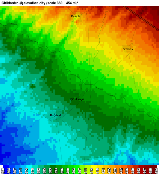 Girikbedro elevation map