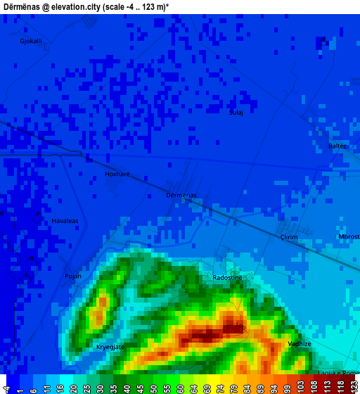 Dërmënas elevation map