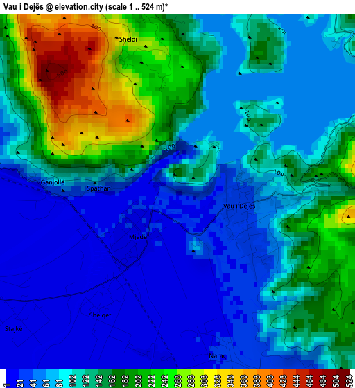 Vau i Dejës elevation map