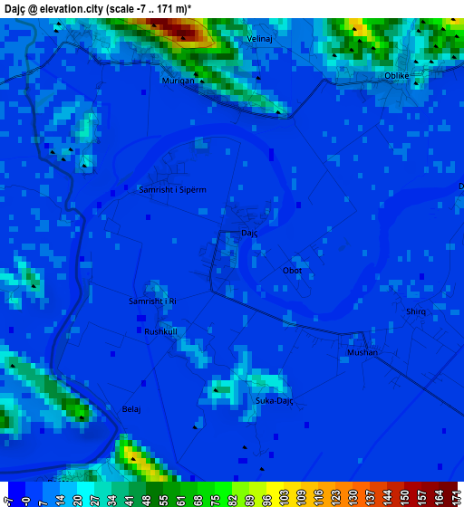 Dajç elevation map