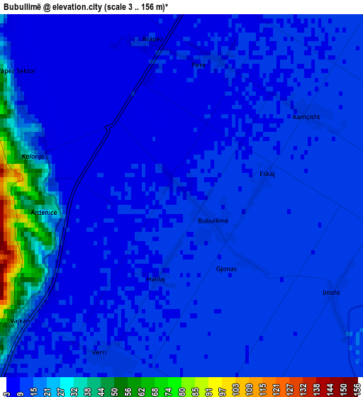 Bubullimë elevation map