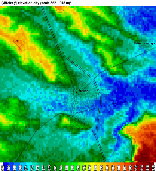 Çifteler elevation map