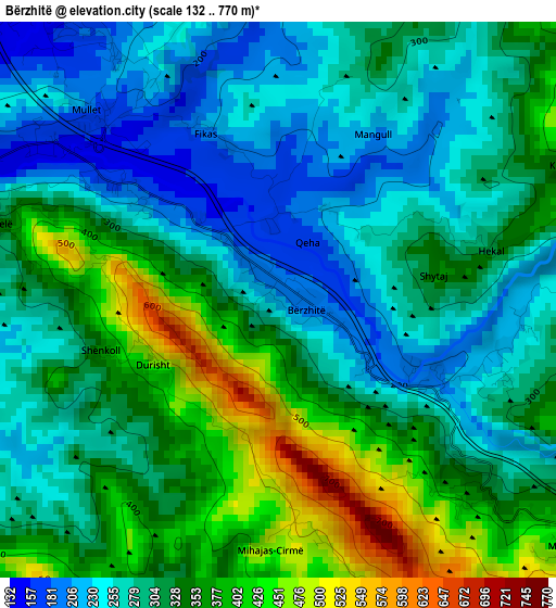 Bërzhitë elevation map