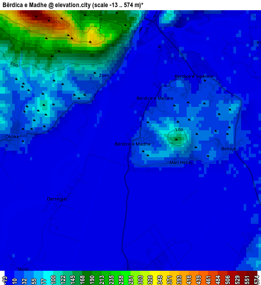 Bërdica e Madhe elevation map