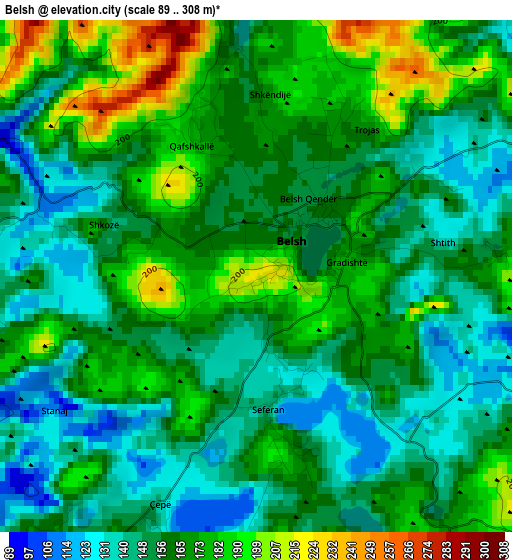 Belsh elevation map