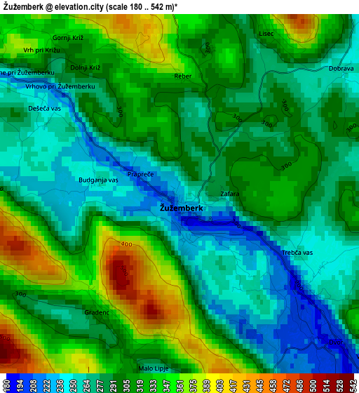 Žužemberk elevation map