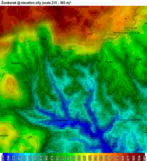 Žumberak elevation map