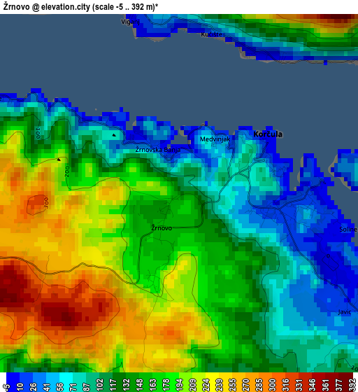 Žrnovo elevation map