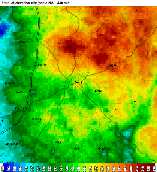 Žminj elevation map