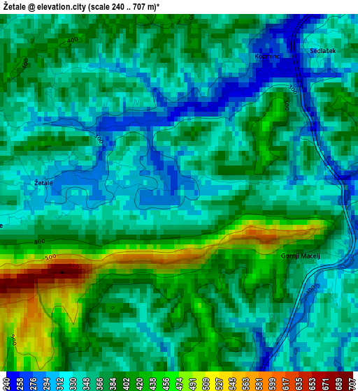 Žetale elevation map