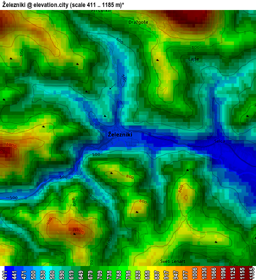 Železniki elevation map