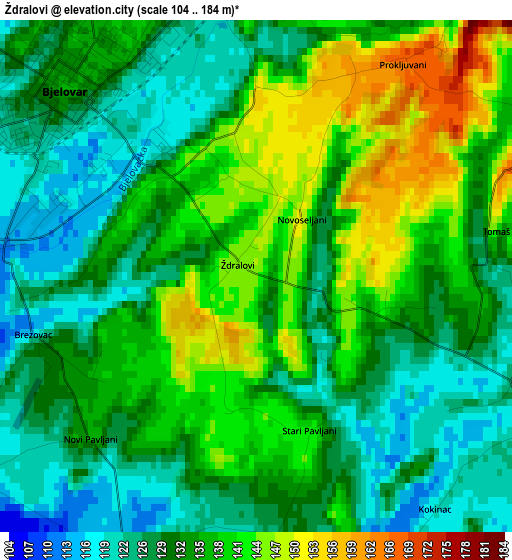 Ždralovi elevation map