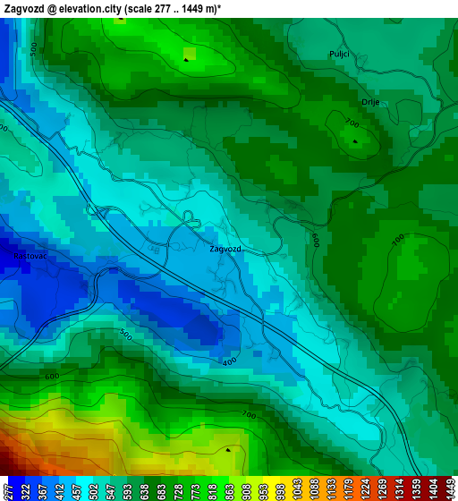 Zagvozd elevation map