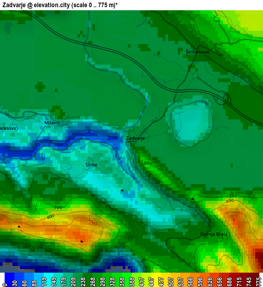 Zadvarje elevation map