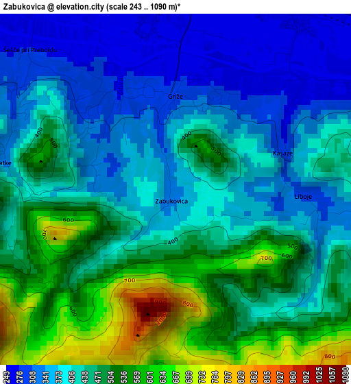 Zabukovica elevation map