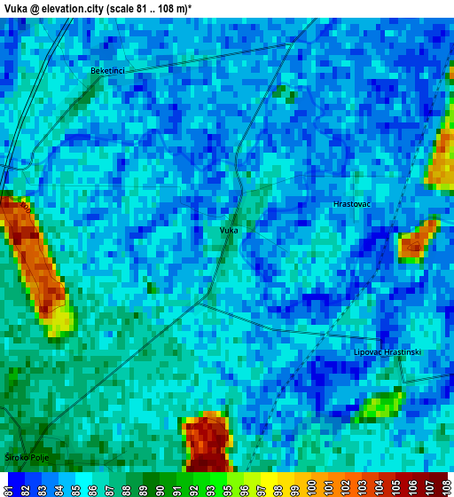 Vuka elevation map