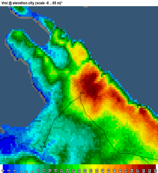 Vrsi elevation map