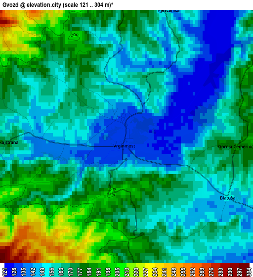 Gvozd elevation map