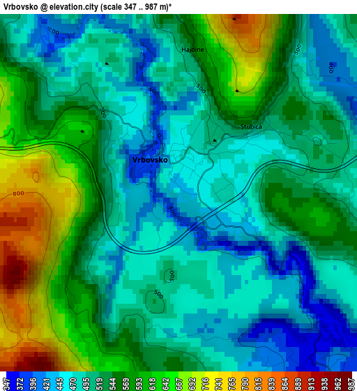 Vrbovsko elevation map