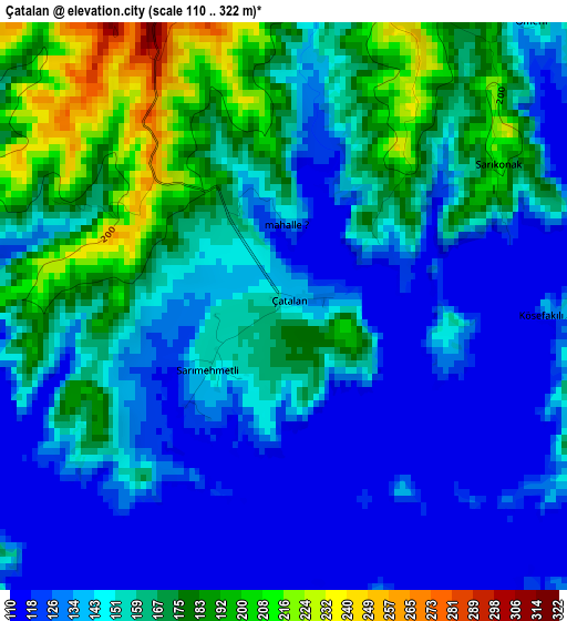 Çatalan elevation map