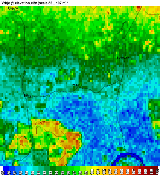 Vrbje elevation map