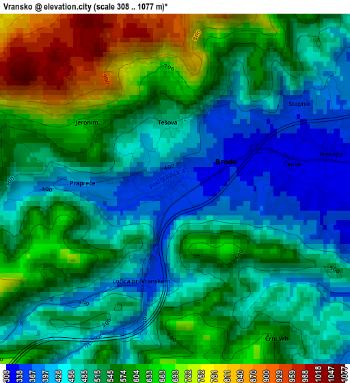 Vransko elevation map