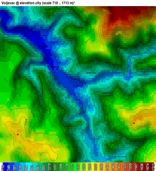 Voljevac elevation map