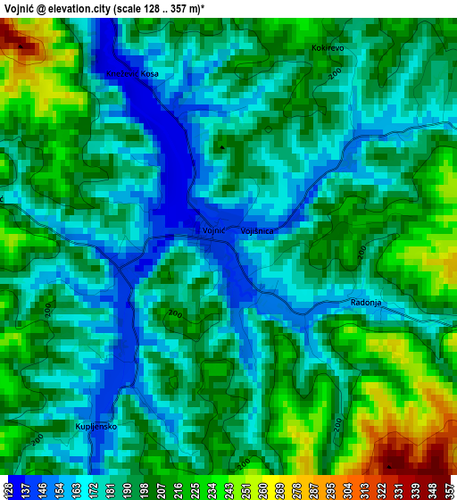 Vojnić elevation map