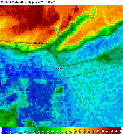 Vođinci elevation map