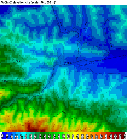 Voćin elevation map